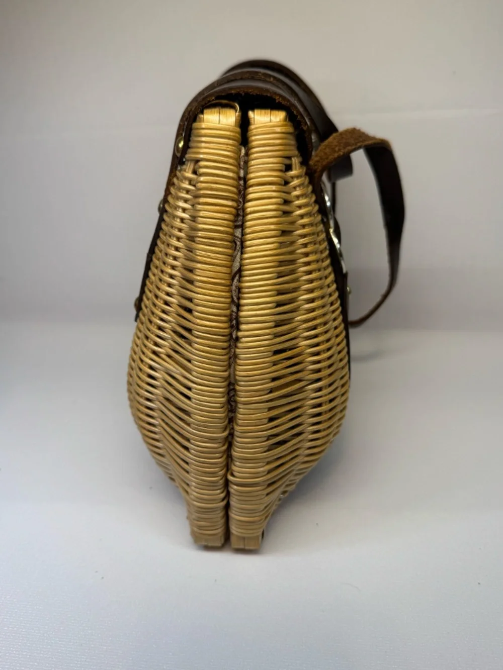Vintage Mr. Jonas Wicker Basket Handbag Brown Leather Trim Top Handle Purse